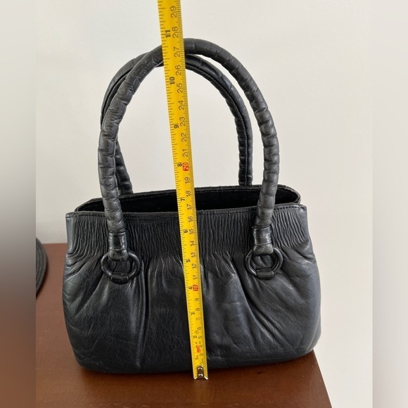 VINTAGE  Leather Lady Handbag Frame Style Double Handle Neutral  60's 70's Chic - Picture 13 of 13
